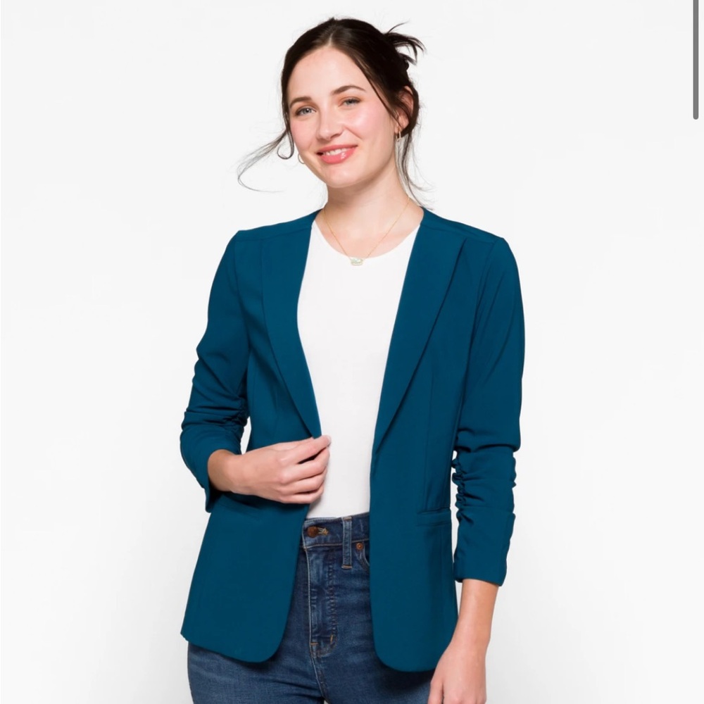 Skies are Blue Raja Collarless Blazer dark teal small